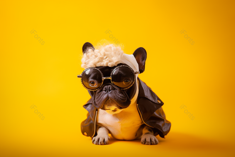 黄色呆萌可爱的法斗小狗狗动物潮流创意特写摄影背景,高清,摄影图,摄影图片,图片大全,摄影图免费下载